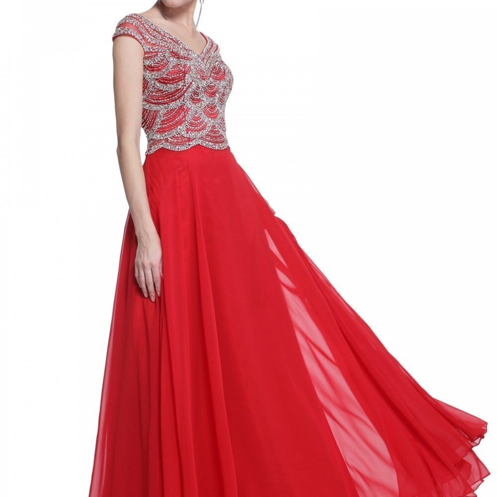 V-Neck Sequin Bodice A-Line Prom Dress CDC221